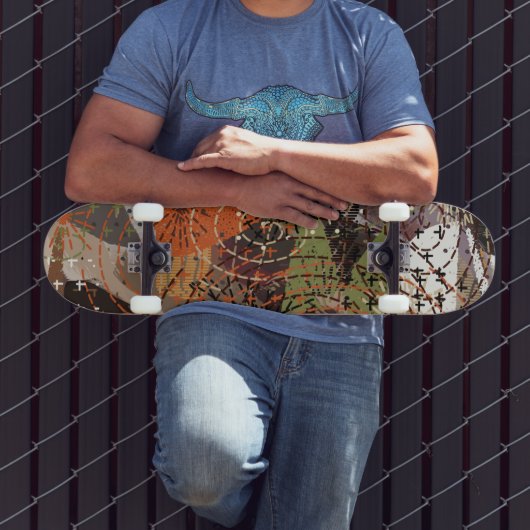 Abstracte Gemengde Media Aardse Herfstkleuren Skateboard (Buiten 3)