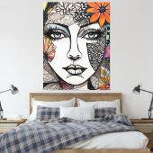 Abstracte gemengde media vrouwen gezicht canvas afdruk (Insitu (Slaapkamer))