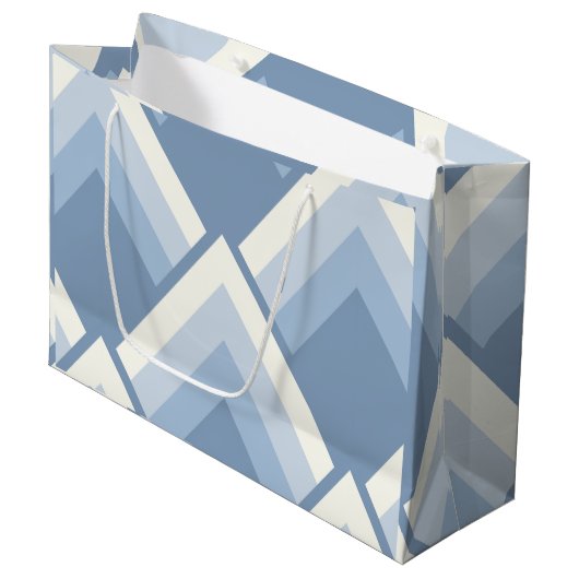 Abstracte geometrie, blauw en gebroken wit 2 groot cadeauzakje (Voorkant Gekanteld)