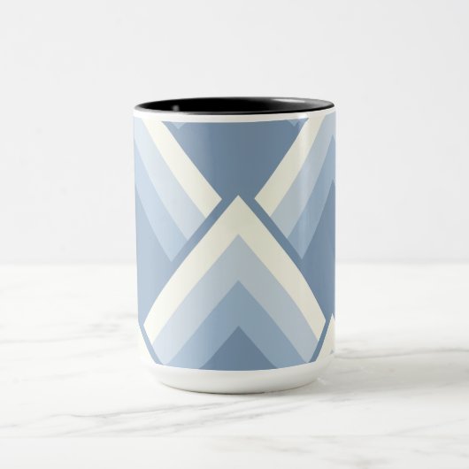 Abstracte geometrie, blauw en gebroken wit 2 mok (Midden)