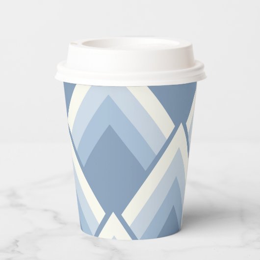 Abstracte geometrie, blauw en gebroken wit 2 papieren bekers (Achterkant)