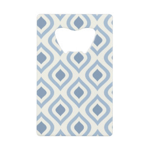 Abstracte geometrie, blauw en gebroken wit kredietkaart flessenopener