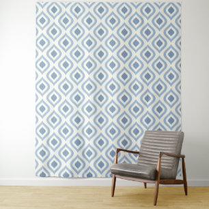 Abstracte geometrie, blauw en gebroken wit wandkleed