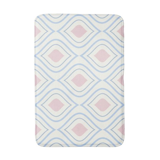 Abstracte geometrie, blauw, roze en gebroken wit badmat (Voorkant Verticaal)