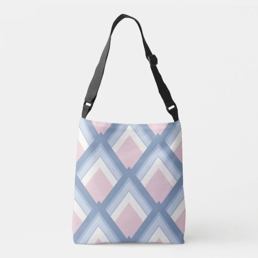 Abstracte geometrie, blauw, roze en gebroken wit crossbody tas (Achterkant)