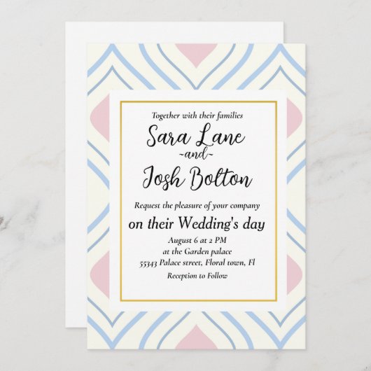 Abstracte geometrie, blauw, roze en gebroken wit kaart (Voorkant / Achterkant)