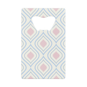 Abstracte geometrie, blauw, roze en gebroken wit kredietkaart flessenopener