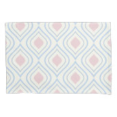 Abstracte geometrie, blauw, roze en gebroken wit kussensloop (Voorkant-Links)