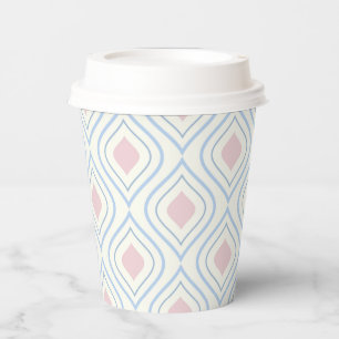 Abstracte geometrie, blauw, roze en gebroken wit papieren bekers