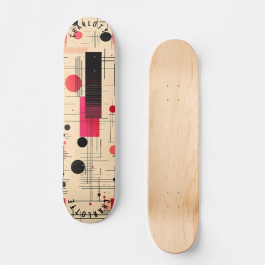 Abstracte geometrie met rode en zwarte accenten skateboard (Voorkant)