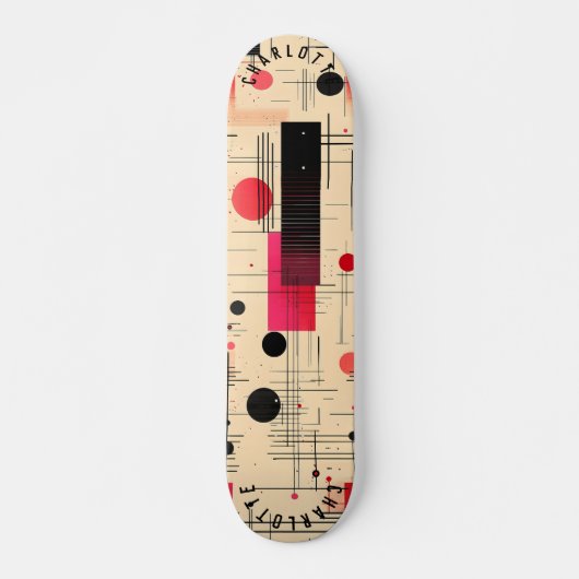 Abstracte geometrie met rode en zwarte accenten skateboard (Voorkant)