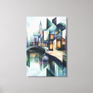 Abstracte geometrische Amsterdamse skyline met gra Canvas Afdruk