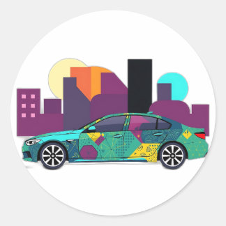 Abstracte geometrische auto illustratie ronde sticker