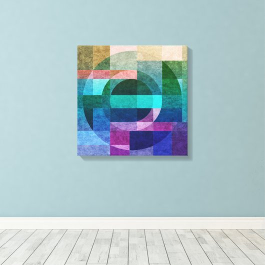Abstracte geometrische blauwe groene roze cirkel t canvas afdruk (Insitu (Houten vloer))
