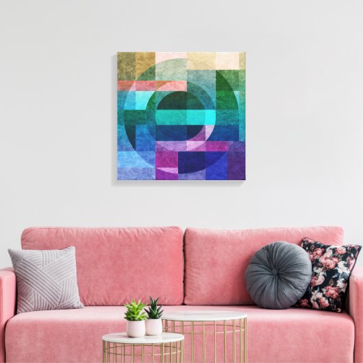 Abstracte geometrische blauwe groene roze cirkel t canvas afdruk (Insitu (Woonkamer))