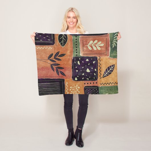 Abstracte geometrische cirkels en bladeren | fleece deken (In situ)