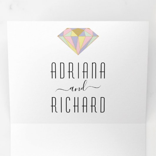 Abstracte geometrische diamant moderne bruiloft drieluik uitnodiging (Binnenzijde eerst)