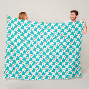 Abstracte geometrische figuren turquoise met oranj fleece deken
