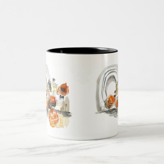 Abstracte geometrische helderroze rood zwart tweekleurige koffiemok (Center)