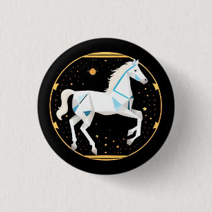 Abstracte Geometrische Illustratie van Witte Paard Ronde Button 3,2 Cm