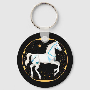 Abstracte Geometrische Illustratie van Witte Paard Sleutelhanger