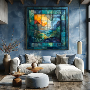 Abstracte geometrische kubisme - Levendig landscha Perfect Poster