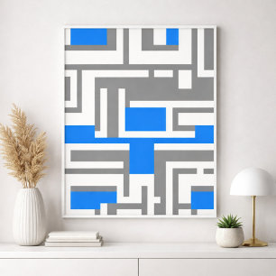 Abstracte geometrische kunst in blauw, wit en grij poster