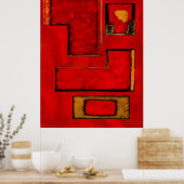 Abstracte Geometrische kunst met rood zwart schild Poster (Keuken)