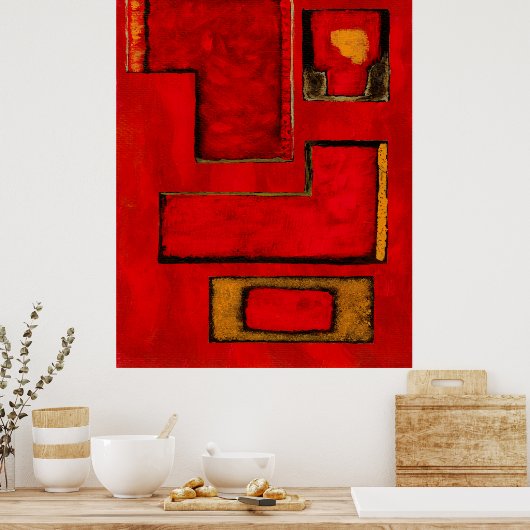 Abstracte Geometrische kunst met rood zwart schild Poster (Keuken)