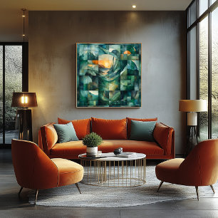 Abstracte geometrische landschapskunst – Groen & O Perfect Poster