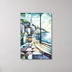 Abstracte geometrische luchtlijn van Lissabon met Canvas Afdruk
