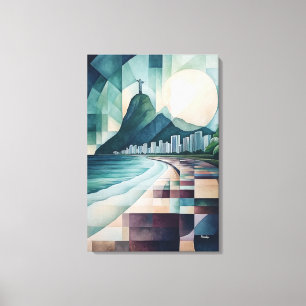 Abstracte geometrische luchtlijn van Rio de Janeir Canvas Afdruk