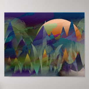 ABSTRACTE GEOMETRISCHE MAAN-BERG LANDSCHAP POSTER