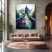 Abstracte geometrische Praag Skyline Charles Bridg Canvas Afdruk