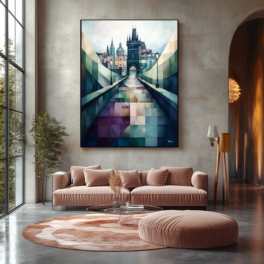 Abstracte geometrische Praag Skyline Charles Bridg Canvas Afdruk