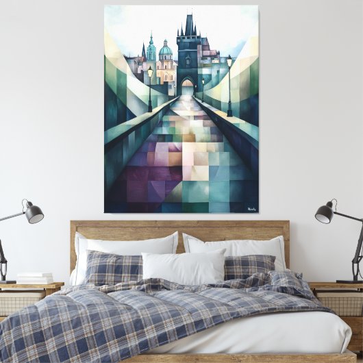 Abstracte geometrische Praag Skyline Charles Bridg Canvas Afdruk (Insitu (Slaapkamer))