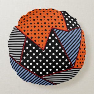 Abstracte geometrische samenstelling: Oranje blauw Rond Kussen