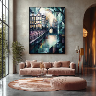 Abstracte geometrische skyline van Amsterdam met C Canvas Afdruk