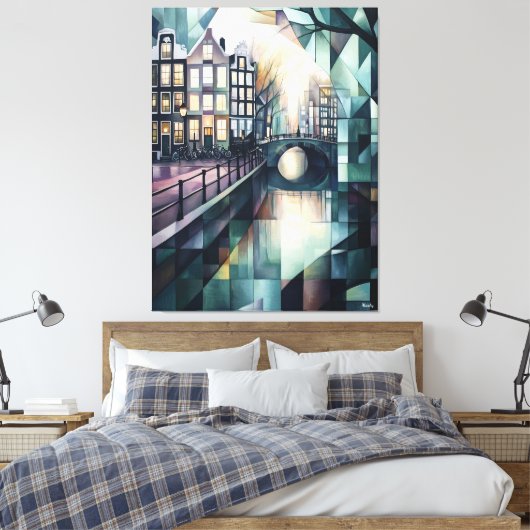 Abstracte geometrische skyline van Amsterdam met C Canvas Afdruk (Insitu (Slaapkamer))