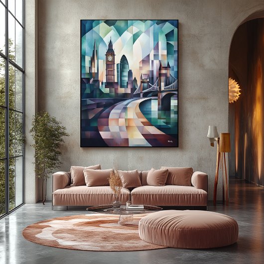 Abstracte geometrische skyline van Londen met Big  Canvas Afdruk