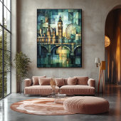 Abstracte geometrische skyline van Londen met Big Canvas Afdruk