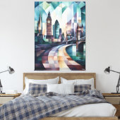 Abstracte geometrische skyline van Londen met Big  Canvas Afdruk (Insitu (Slaapkamer))