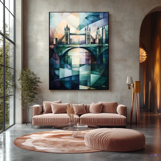 Abstracte geometrische skyline van Londen met Towe Canvas Afdruk