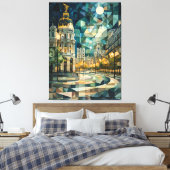Abstracte geometrische skyline van Madrid met Gran Canvas Afdruk (Insitu (Slaapkamer))