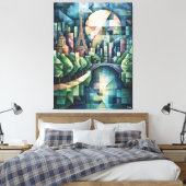 Abstracte geometrische skyline van Parijs met Eiff Canvas Afdruk (Insitu (Slaapkamer))