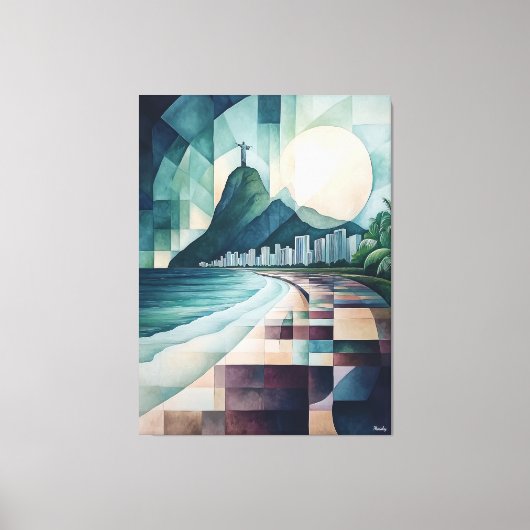 Abstracte geometrische skyline van Rio de Janeiro Canvas Afdruk (Voorkant)