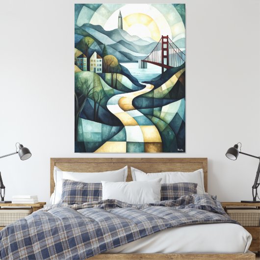 Abstracte geometrische skyline van San Francisco,  Canvas Afdruk (Insitu (Slaapkamer))