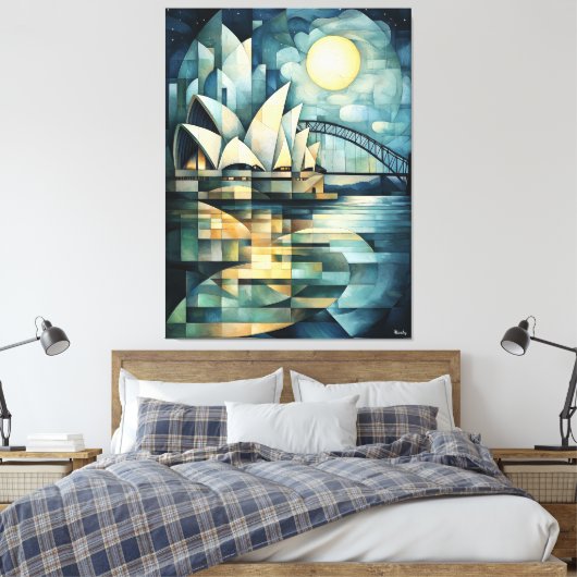 Abstracte geometrische skyline van Sydney met oper Canvas Afdruk (Insitu (Slaapkamer))