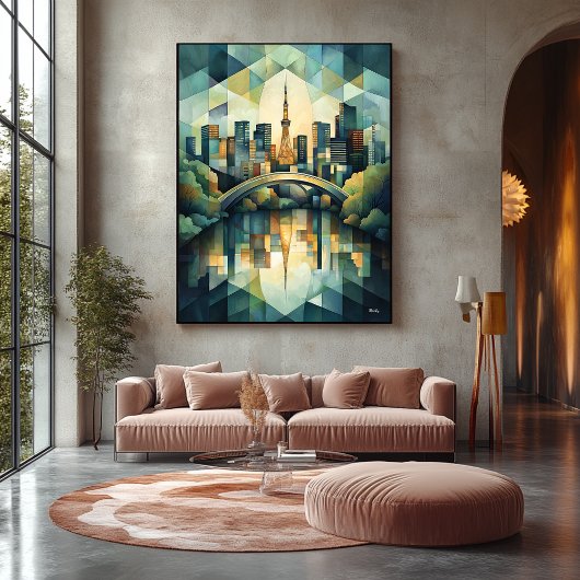 Abstracte geometrische Tokyo Skyline met Tower Canvas Afdruk