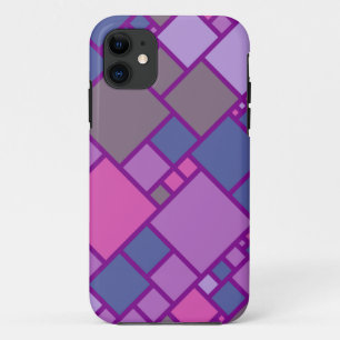 Abstracte geometrische vierkanten Roze Paars bla iPhone 11 Hoesje